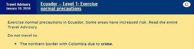 Ecuador as an example of a Travel Advisory